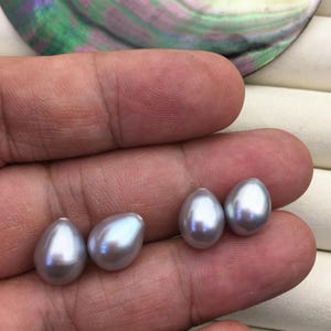 2 pairs AAA 8.3-9.3mm Gray teardrop freshwater pearls pairs,0.9mm top half hole,dangle pearl earrings,LR9-T14