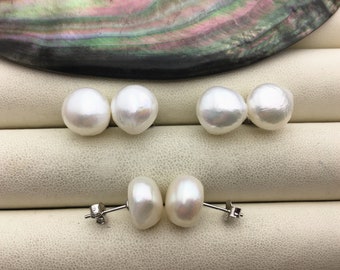 AAA 11.5-12mm thick skin white nugget baroque Pearl Stud Earrings,SE1-069-30
