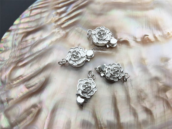 8.5mm 925 Sterling Silver Flower Clasp, Single Strand Clasp, Push
