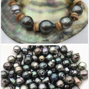 Real Green Tahitian pearl bracelet,High Luster pearl, Pearl Leather bracelet,Taitian pearl bracelet, Black Leather Pearl bracelet,Le10-002