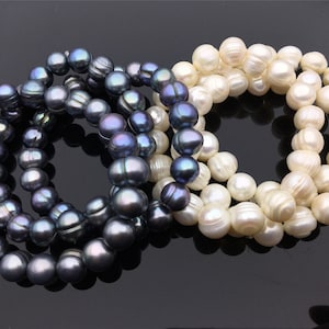 1pc 7 inches 11mm White/Deep Black Freshwater pearl Elastic string Bracelet,B8-011