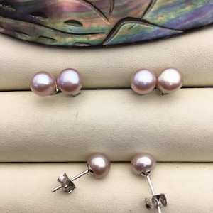 1 pair AAA 6-7mm purple Pearl Stud Earrings, pearl earrings,S925 Sterling Silver,Wedding,classic pearl studs,SE1-001
