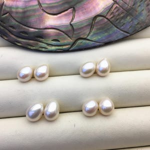 2 pairs AAA 7.3-8.3mm white teardrop freshwater pearls pairs, top half hole ,for dangle pearl earrings,LR8-3A-81