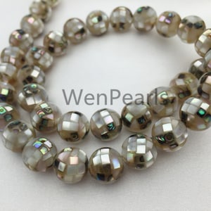 4pcs 10/12/14/16mm Misc Mosaic Shell Beads,Handcrafted beads,Misc Lip Shell Inlay Bead,GSHE-001-3