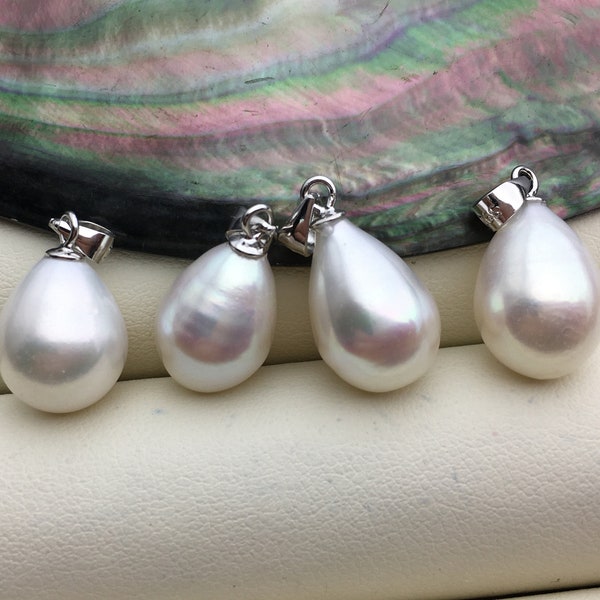 2pcs AAA 9mm White Teardrop pearl pendant necklace,Sterling Silver Pendant,NC1-016