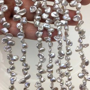 AAA 7-8mm silver gray Keshi Freshwater Pearls,two-eight drill hole,keshi pearl strands,ZS-129-7