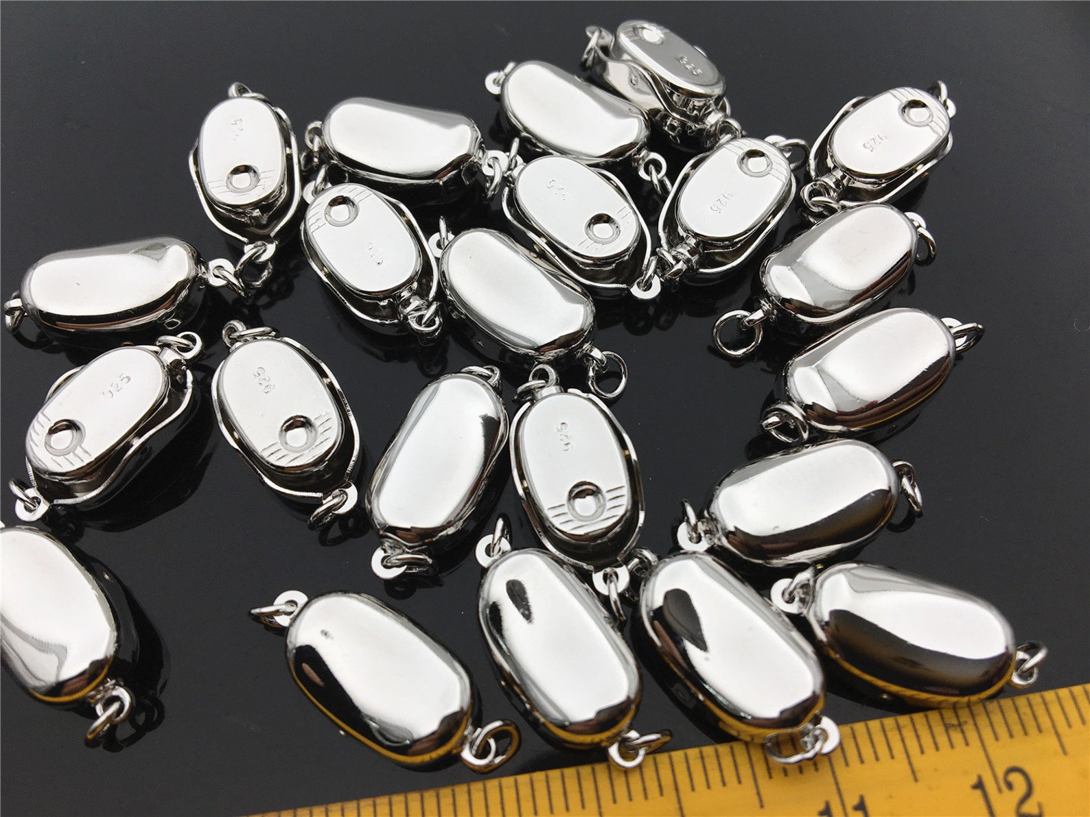 925 Sterling Silver or Alloy Plated White Gold Bean Shaped Clasp,easy ...