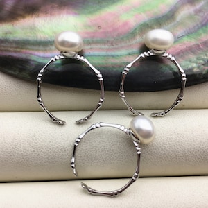 AAA single white Pearl Sterling silver ring,wedding rings for women,sterling silver 925 open ring jewellery,R1-011