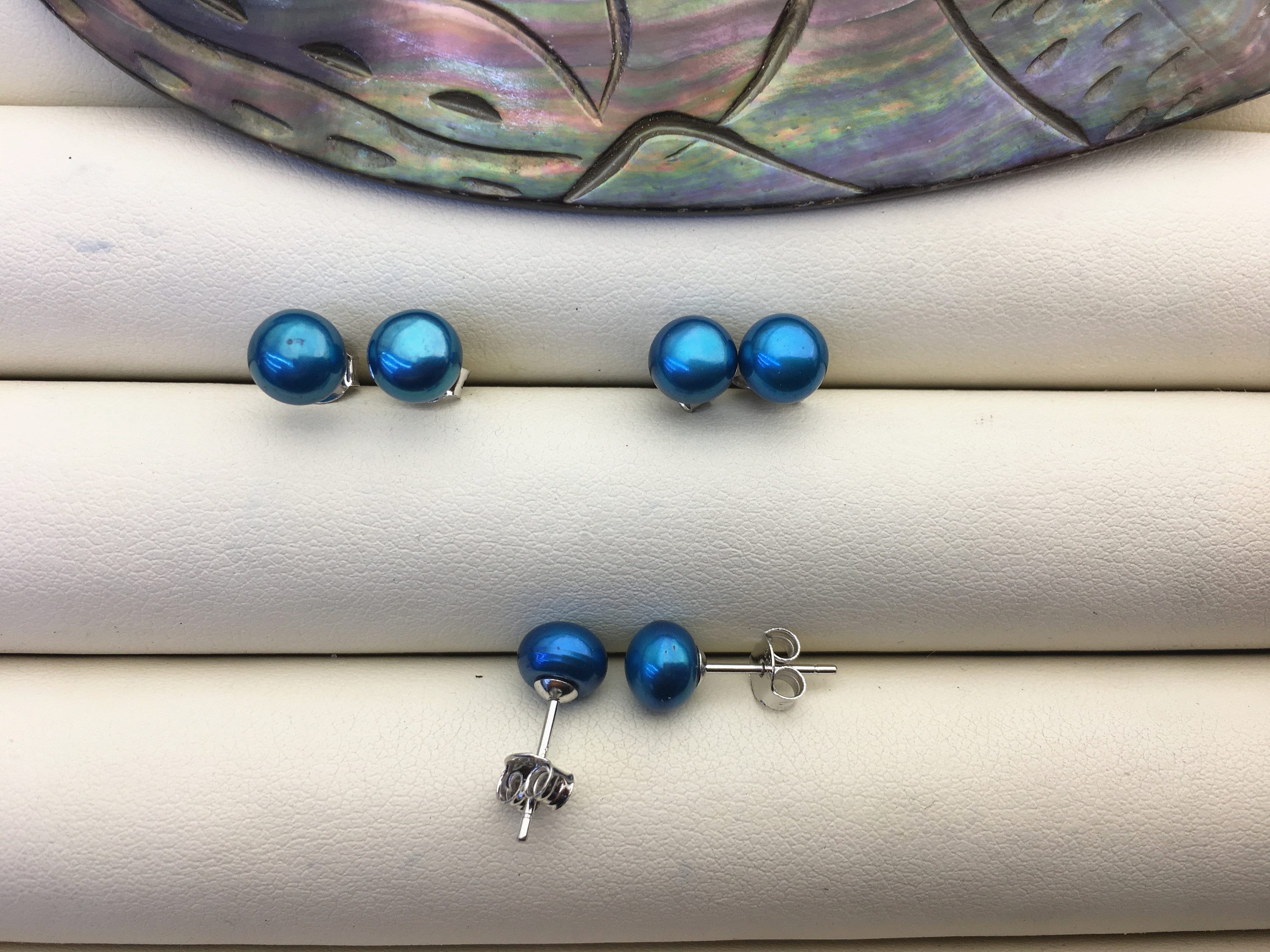 Buy 1 Pair AAA 6-7mm Blue Pearl Stud Earrings,sterling Silver,se1