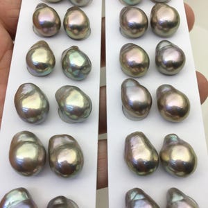 5 pairs AAA 11-12mm Gray Rainbow long baroque drop edison freshwater pearl Pair,top half hole,ED11-3A-2-33