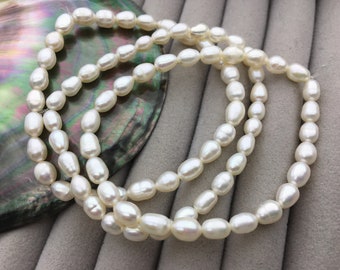 2pc 7 inchs 5mm small white rice Freshwater pearl Elastic string Bracelet,B8-038