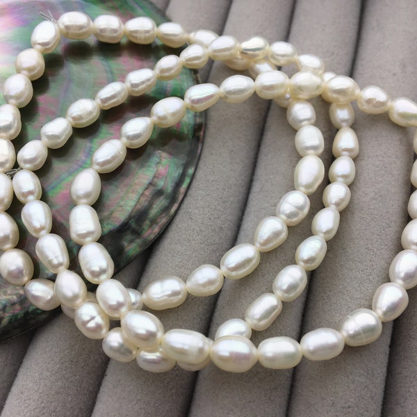 2pc 7 inchs 5mm small white rice Freshwater pearl Elastic string Bracelet,B8-038