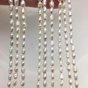 AA+ 3.8-4.2mm*5-7mm white rice freshwater pearl,Cultured white rice freshwater pearls bead,necklace,DIY ,Valentine&#39;s Day gift,LR4-2A-5