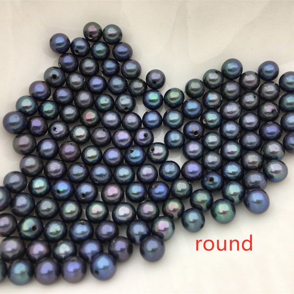 10pcs AAA 5-5.5mm seed round/near round pearl bead,black deep blue freshwater round loose pearl wholesale,half hole,10pcs,RP5-3A-20