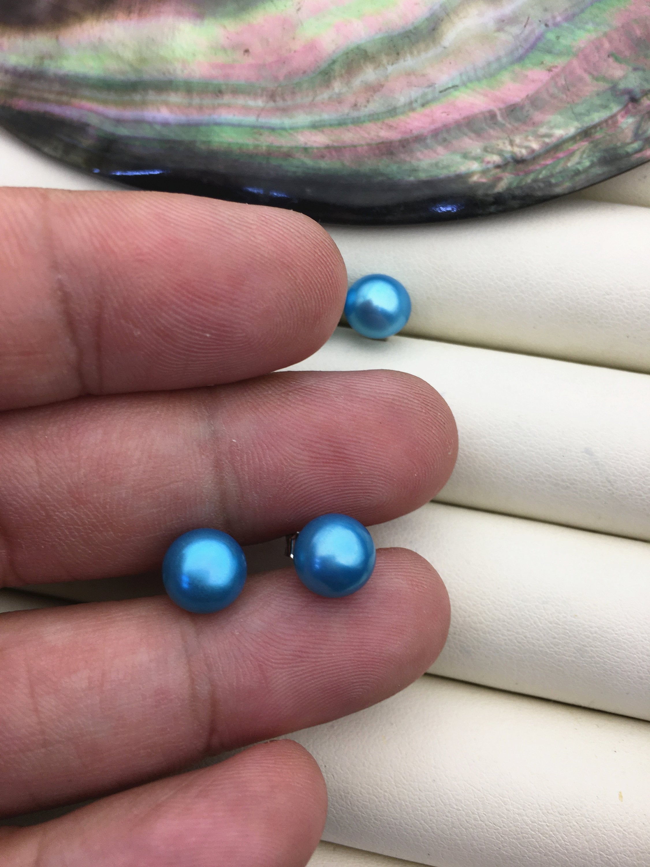 1 Pair AAA 8-8.5mm Blue Pearl Stud Earrings,sterling Silver,se1