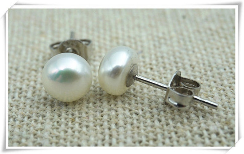 SELECT SIZE-One pair white pearl stud earrings,button round Pearl studs,Sterling silver,Christmas,Wedding,Happiness,birthday,SE1-008 image 4