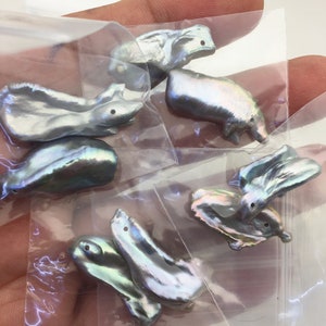 2 pairs AA+ 11-14mm Gray Biwa keshi pearls Pair,1.0mm side hole,ZS-T61