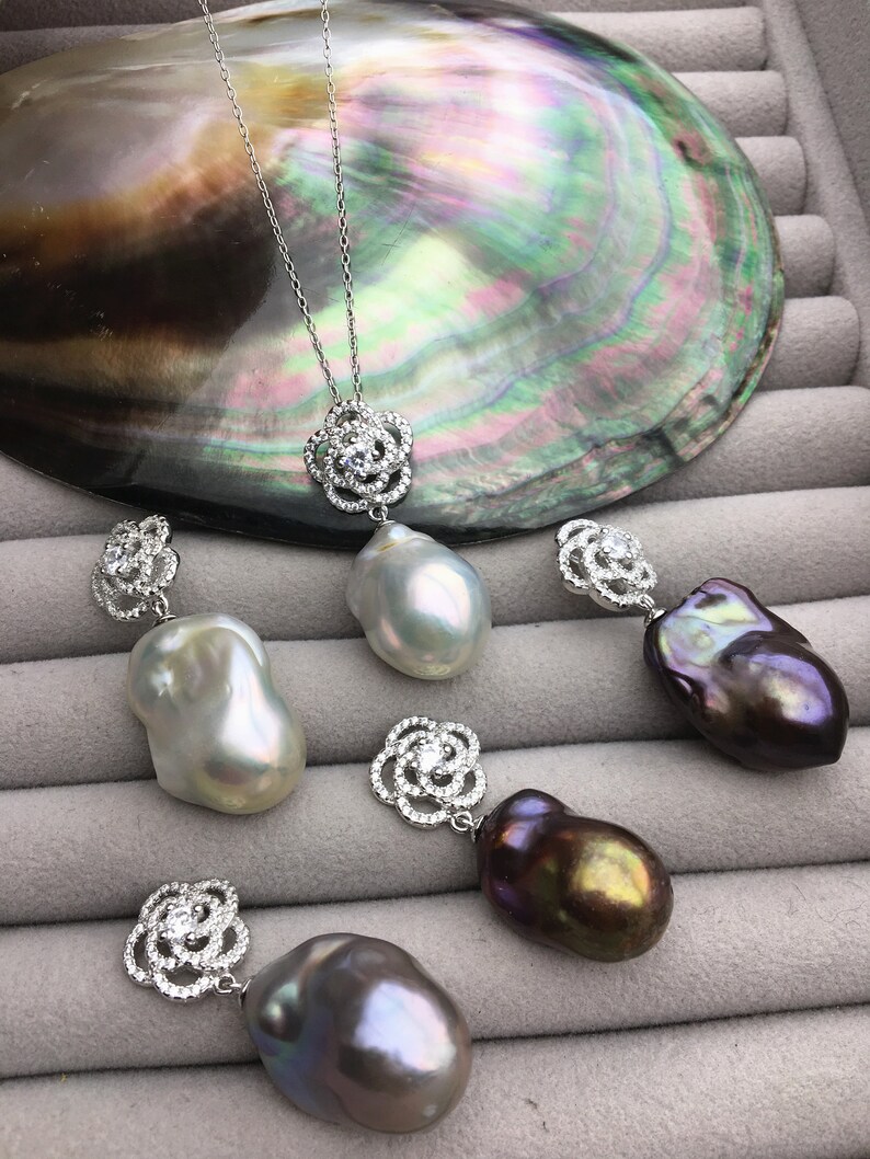 NC1-065 15-17mm Big WhiteGrayBronzeBlack Flame Ball Baroque pearl pendant,Baroque Pearl necklace AA