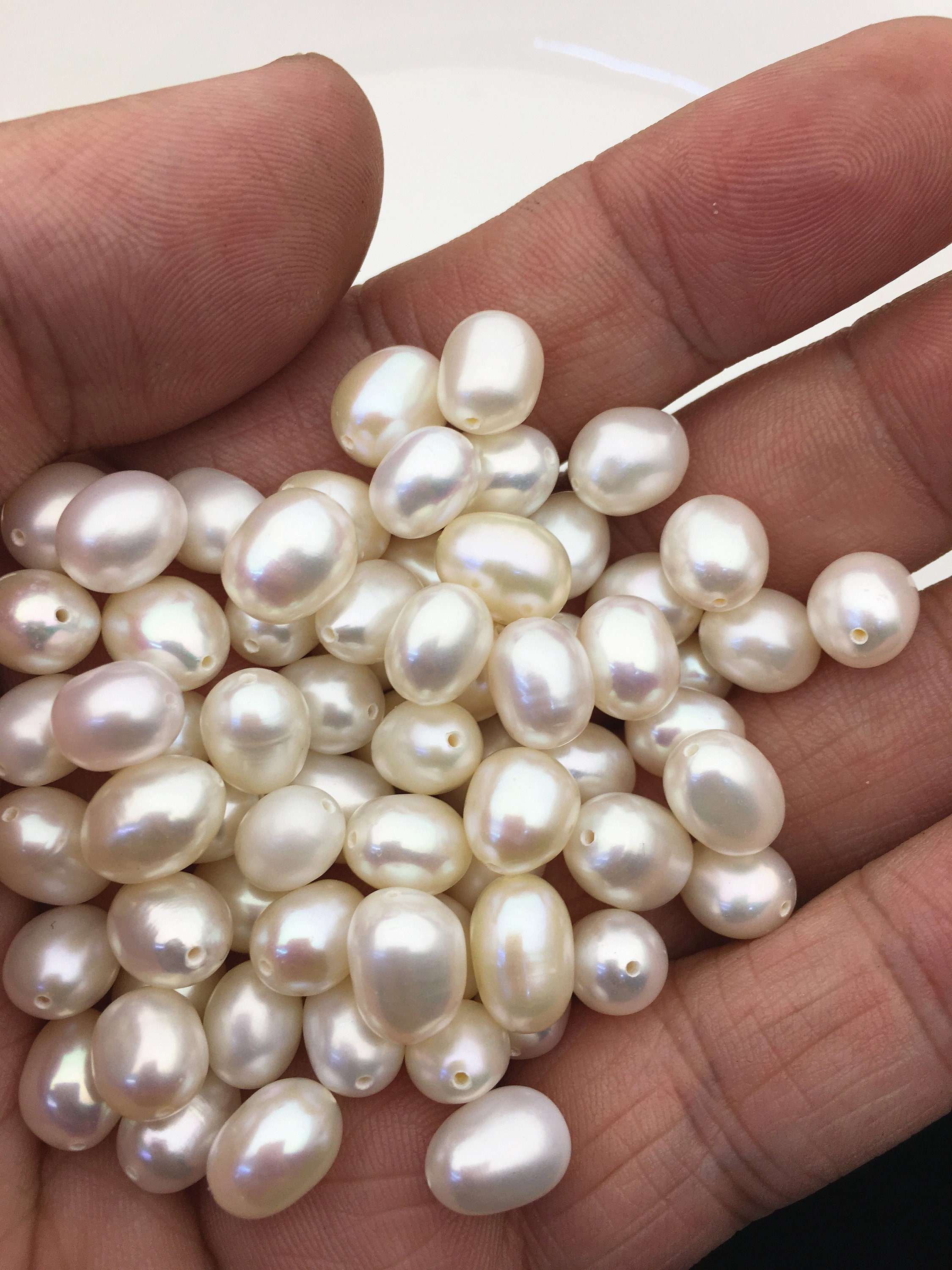 30pcs AAA 7.3-8.2mm White Nugget Freshwater Pearls,0.9mm Through 