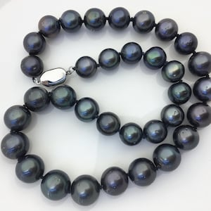 17.5&#39;&#39; AA 11-14mm Natural Green Black round Tahitian pearl Necklace,natural color,Genuine Tahitian Pearl Necklace,NPN1-079-1