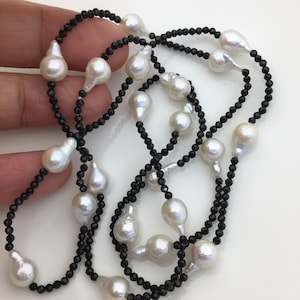 Shine!31&#39;&#39; AAA 7-8mm white teardrop pearl black spinel Necklace,NPN1-073