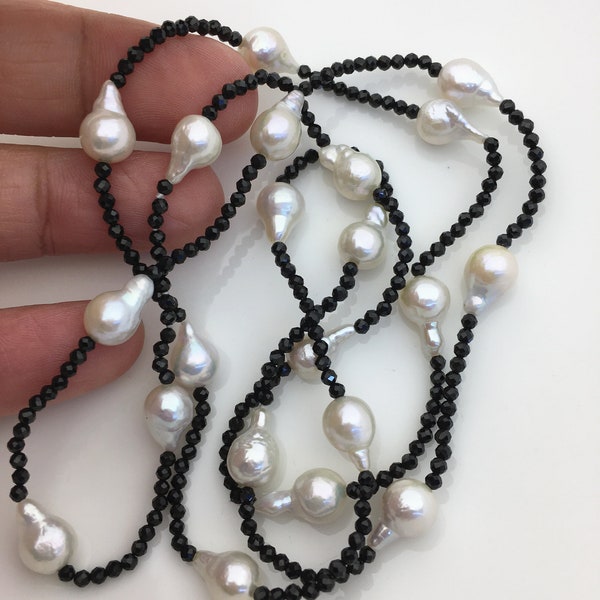 Shine!31'' AAA 7-8mm white teardrop pearl black spinel Necklace,NPN1-073