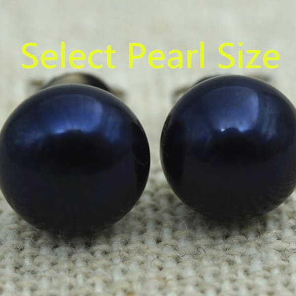 Select 4/5/6/7/8/9/10mm size Black Pearl Stud Earrings,Select Size, AAAA pearl earrings,Sterling Silver,Wedding,classic pearl studs,SE1-017