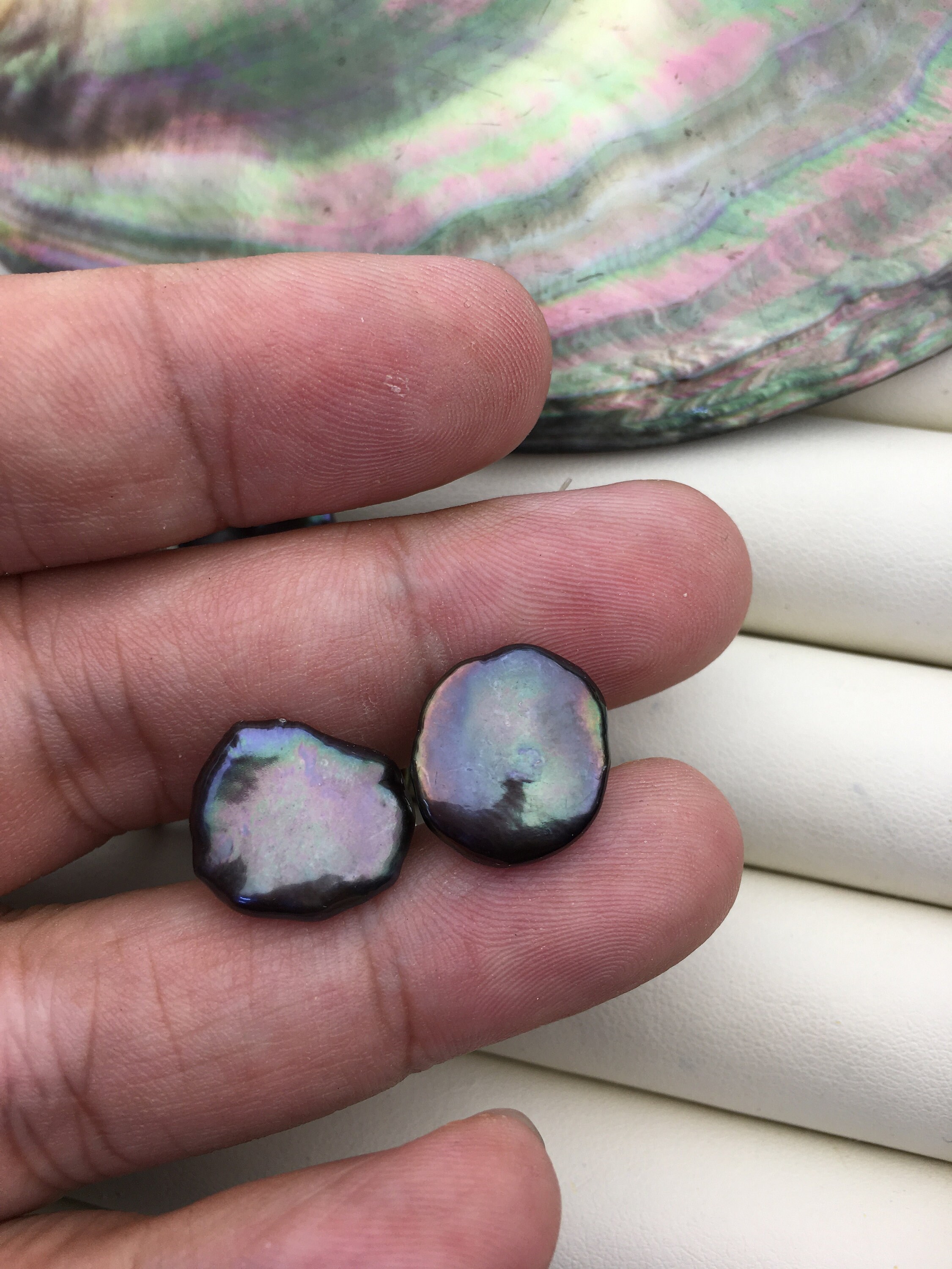 1 Pair AAA 13-14mm Black Keshi Freshwater Pearl Stud