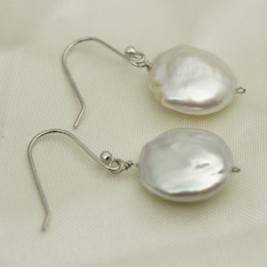 AAA White Coin Pearl Dangle Earrings S925 silver pearl dangle earrings,SE3-105 image 1