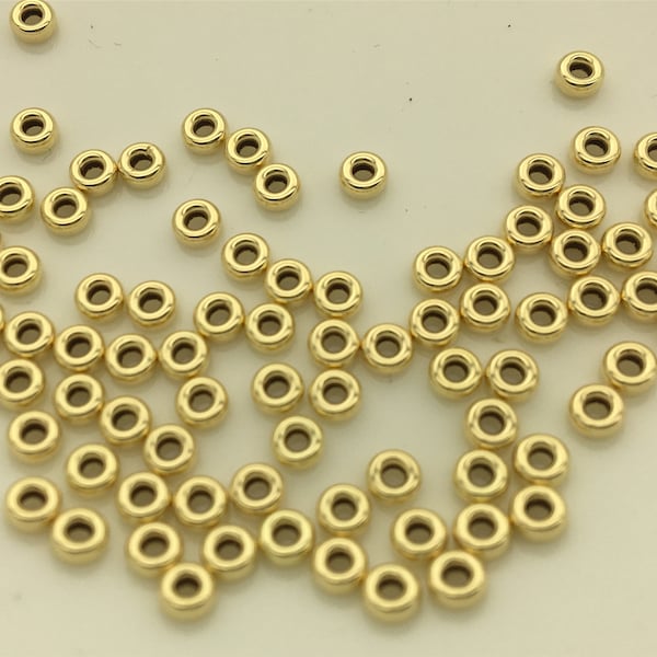 18k Solid Yellow Gold Round Spacer Rondelle Beads, 2.5mm 3mm 18k Solid Gold Beads, ASG-PJ-003