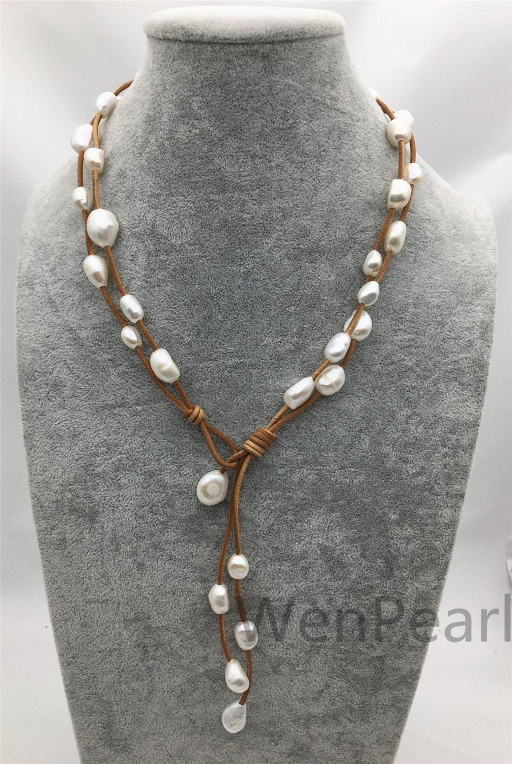 Two Rows Baroque Pearl Leather Necklace,pearl and Leather Two Rows Baroque Pearl Leather Necklace,pearl and Leather