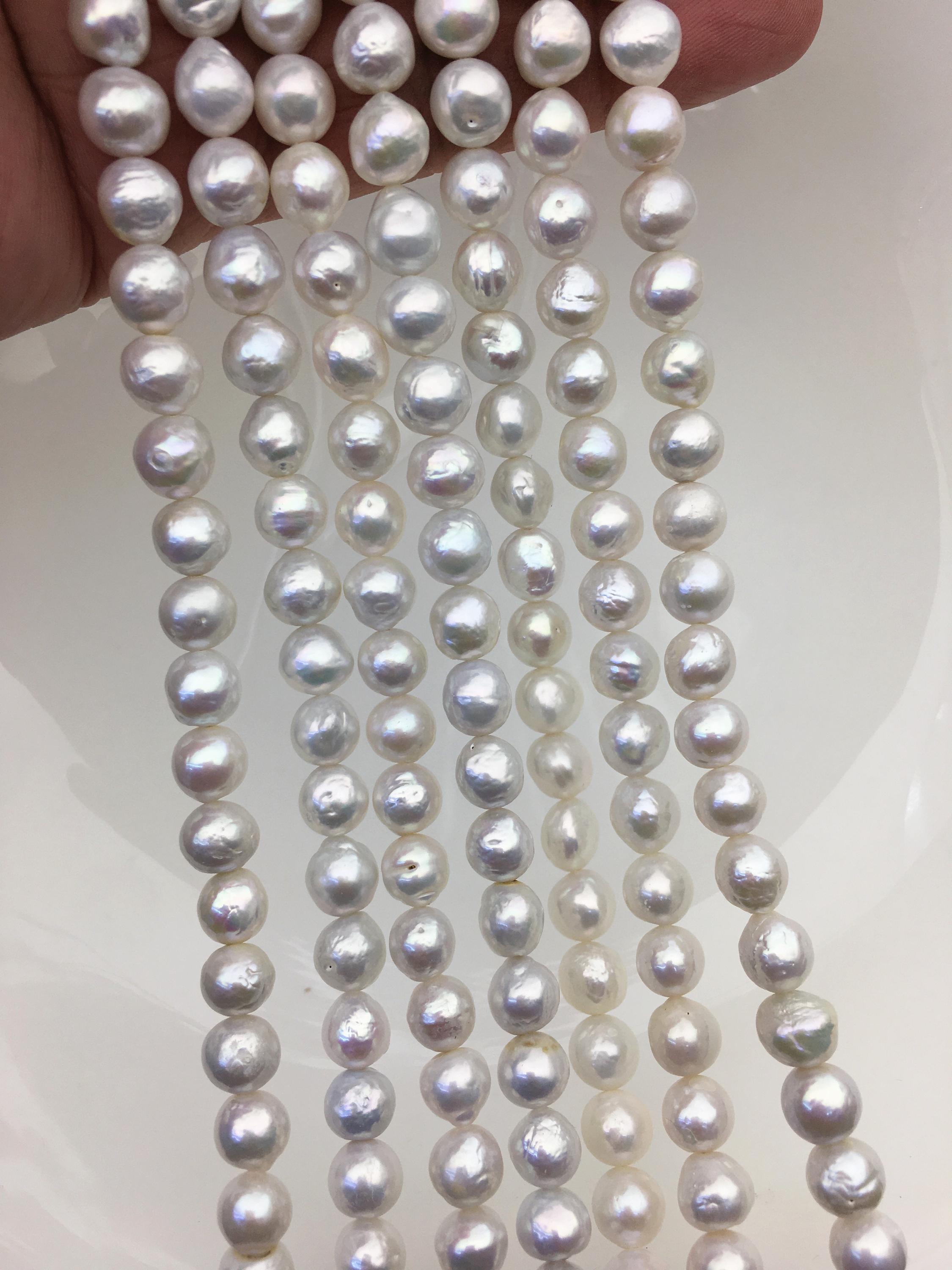 AA 7-8mm White Baroque near round pearls, potato shape pearl,Full Strand,Freshwater Pearl Near round Beads,CR7-T5