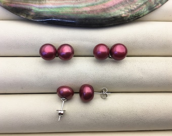 AAA Claret Pearl earrings, 7-8/9-10mm oxblood pearl earrings,raspberry sterling silver pearl earrings,crimson red,SE1-012