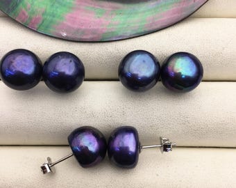 Pendientes de perla negra grande AA+ de 12-13 mm, plata de ley, SE1-011