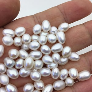 20個 AAA 6.5-7.3 mm*8-9.5 mm 白米真珠 オイスター用、ウィッシュパールオイスター用、パール真空パックオイスター用、穴なし、LR7-3A-1