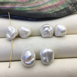 2 pairs AA 11-12mm Big White keshi pearls Pair,0.7mm through hole,ZS-127-62-9