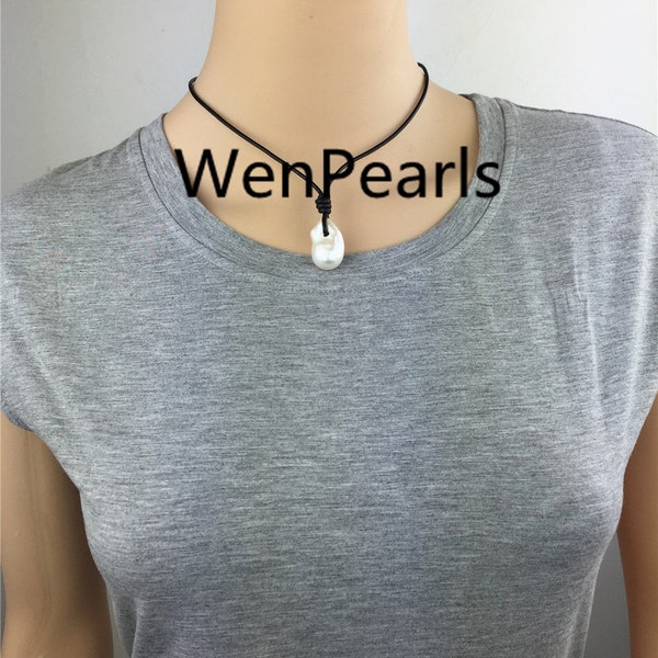 30%  OFF,Flameball pearl and leather necklace,Baroque Freshwater Pearl Drop Necklace,Flaming ball pearl necklace,wholesale,Le2-018