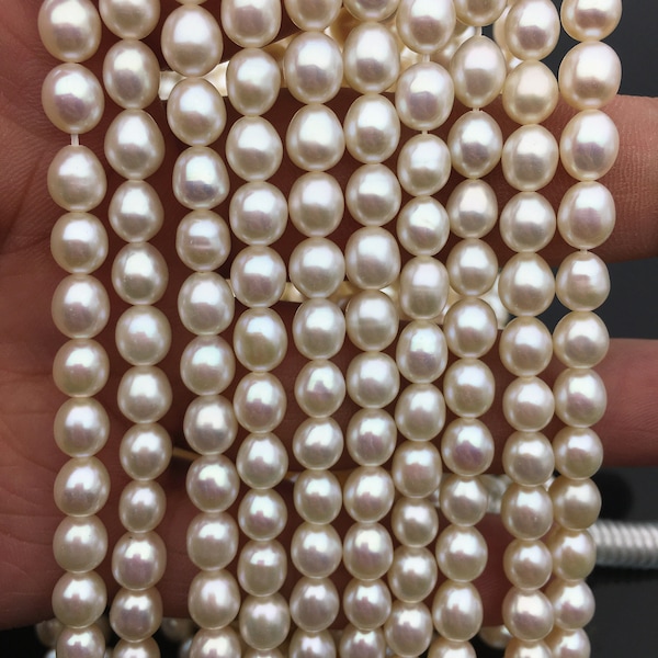 AAA 6mm*6-7.6mm white oval freshwater pearls,Cultured white freshwater pearls beads,LR6-3A-60