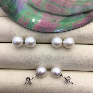 AAA 9-9.5mm White Round Fresh Water pearl stud earrings,Bridal Earrings-Wedding Jewelry-Bridal jewelry-Birthday gift,SE3-090 image 3