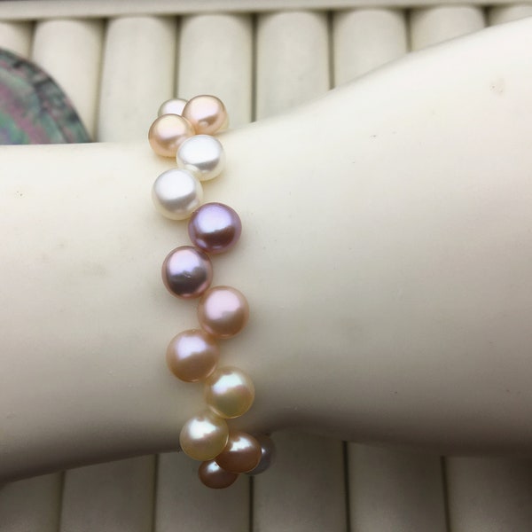 Collar de perlas redondas con botón de varios colores AAA de 7 mm, cierre de plata de ley S925, B8-060