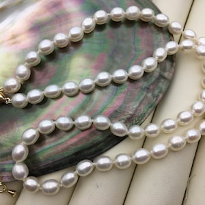 17.5+2&#39;&#39; AAA 5.5-6mm rice freshwater Pearl necklace,genuine freshwater Pearl necklace,Natural Pearl Necklace,NPN1-154