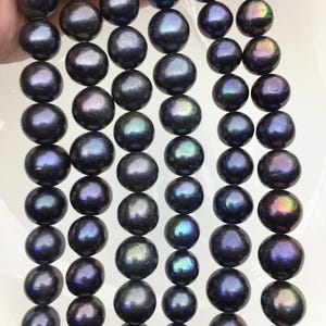 1 strands AA+ 10-14mm deep blue black rainbow baroque round Edison Freshwater Pearl,ED10-2A-2-28