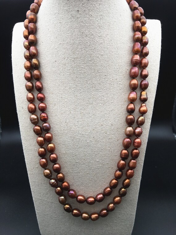 51'' 9mm Deep Brown Oval Pearl Necklacebrown Pearl - Etsy