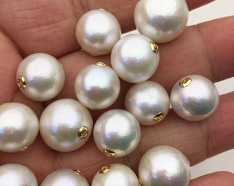 1pc AA+ 11-16mm 18k solid gold White Round Edison Pearl Pendant,NC1-015