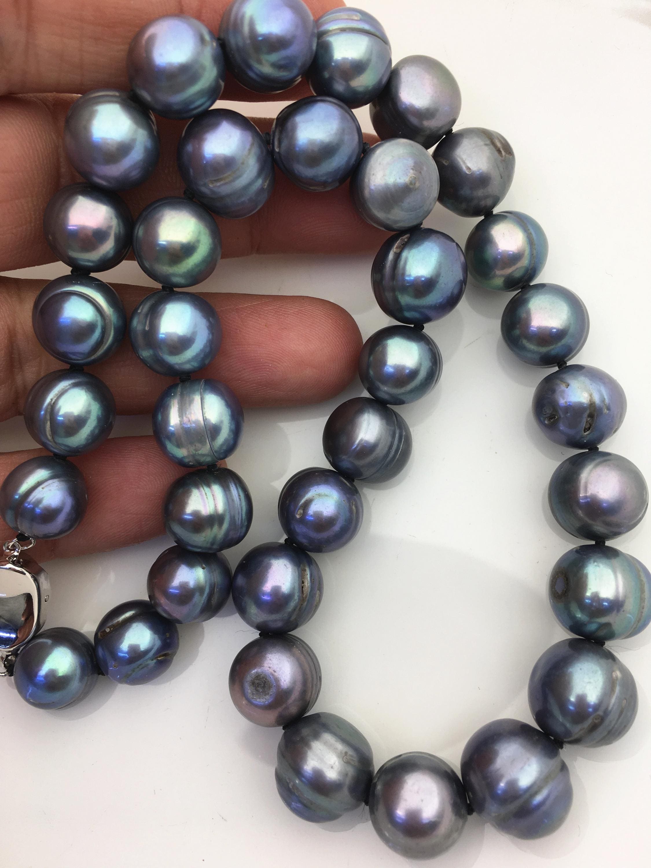 18 Inches 11.5-12.5mm Big AA Black Deep Blue Potato Freshwater