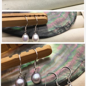 AAA 7.5-8mm white/purple/gray rice freshwater pearl dangle earrings,S925 Sterling Sliver pearl earrings,pearl for women,SE3-110 image 1