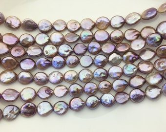 AA+ 11-12mm Purple Coin freshwater pearls,diy bead,flat round pearl bead,COIN12-2A-2-37