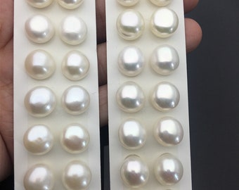 Rzadkie! AAA 11,5-12 mm Białe barokowe perły słodkowodne z guzikami, w pobliżu okrągłych par perłowych guzików, perłowy kolczyk, perłowy wkręt, BTN11-2A-5