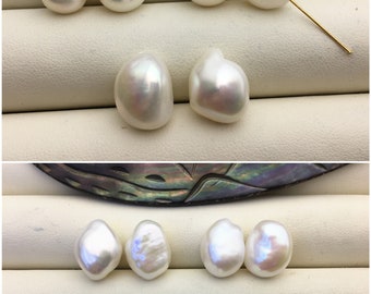 2 pairs AAA 10.4-11.4mm White Nugget Freshwater Pearl White loose Beads Pair,0.9mm through hole,no hole,wholesale,ZS-103-37-8