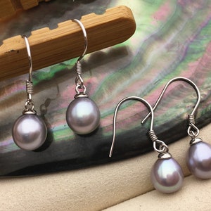 AAA 7.5-8mm white/purple/gray rice freshwater pearl dangle earrings,S925 Sterling Sliver pearl earrings,pearl for women,SE3-110 image 4